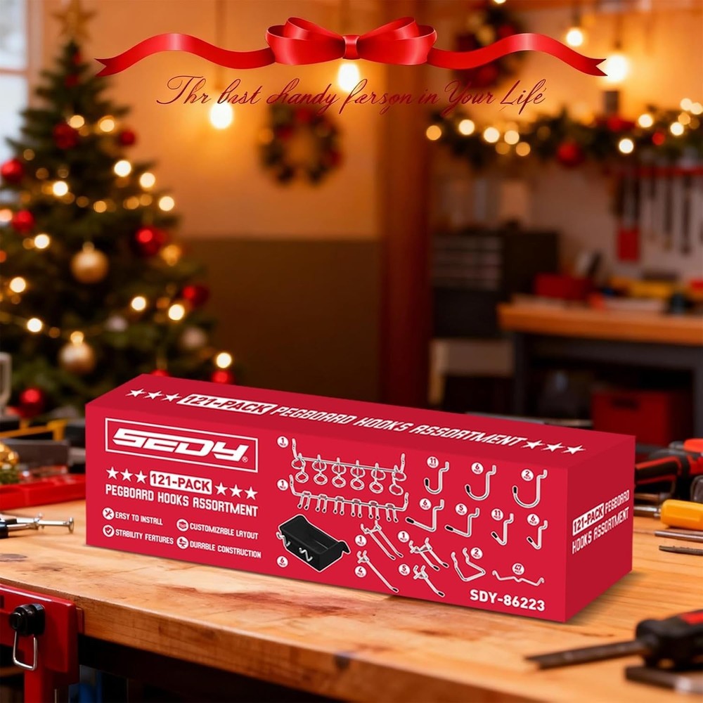 Efficient 121-Piece Pegboard Kit - Rust-Resistant Hooks & Boxes for Any Space