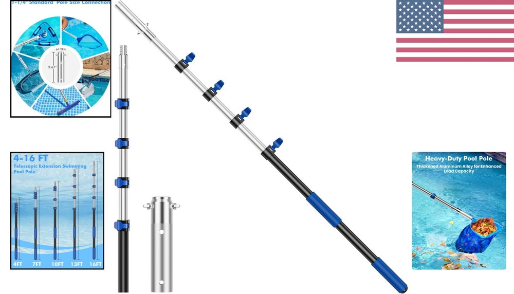 Adjustable 16FT Aluminum Pool Pole - Versatile Tool for Cleaning Accessories