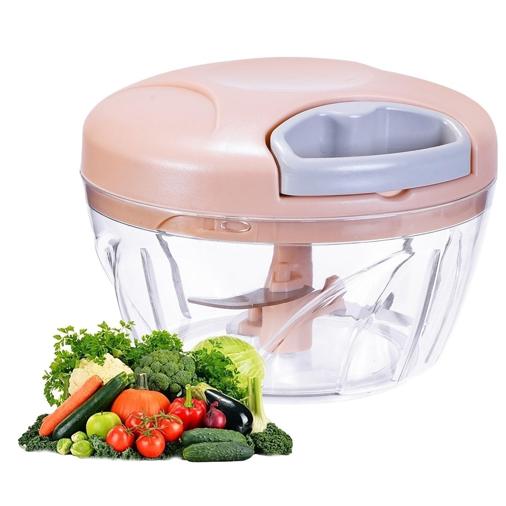 ‌Manual Food Processor Vegetable Chopper, Portable Hand Pull 500ml, Pink