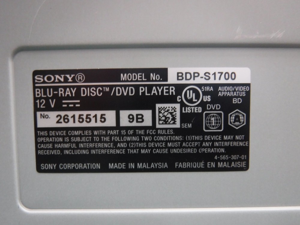 Sony BDP-S1700 Streaming Blu-ray Disc / DVD Player