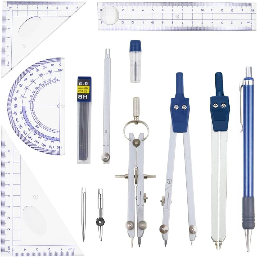 13 Pieces Geometry Set Compass Geometry Tools Math Compass and Protractors Set M