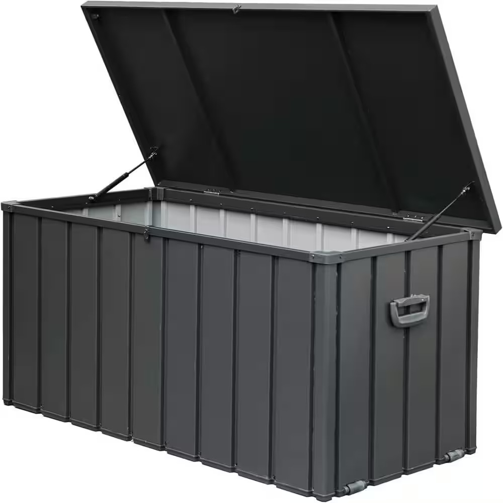 150 Gal. Dark Gray Steel Deck Box, Outdoor Waterproof Large Patio Storage Bin fo