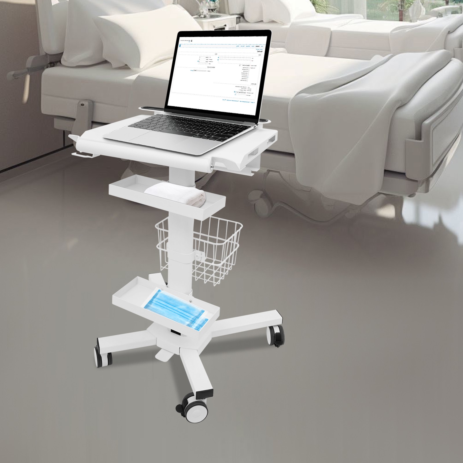 Medical Laptop Workstation Cart With Scanner Holder Storage For Hospital Clinic