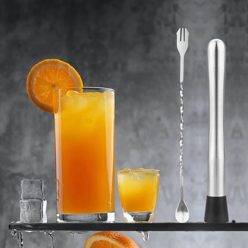 tifanso Muddler for Cocktails, 10" and Long Handle Bar Silver