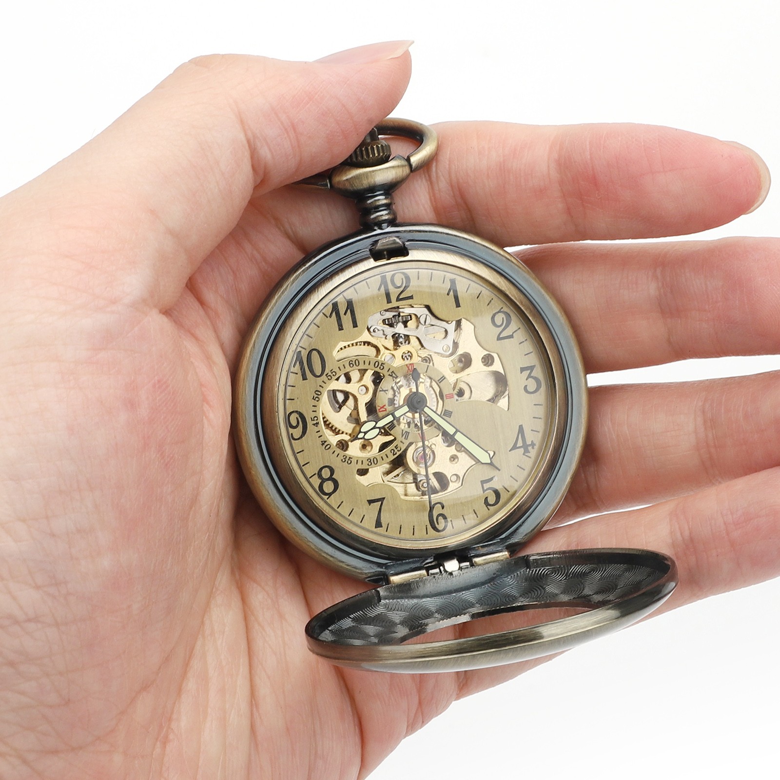 Vintage Automatic Self-Winding Hollow Mechanical Pocket Watch for Men and Women