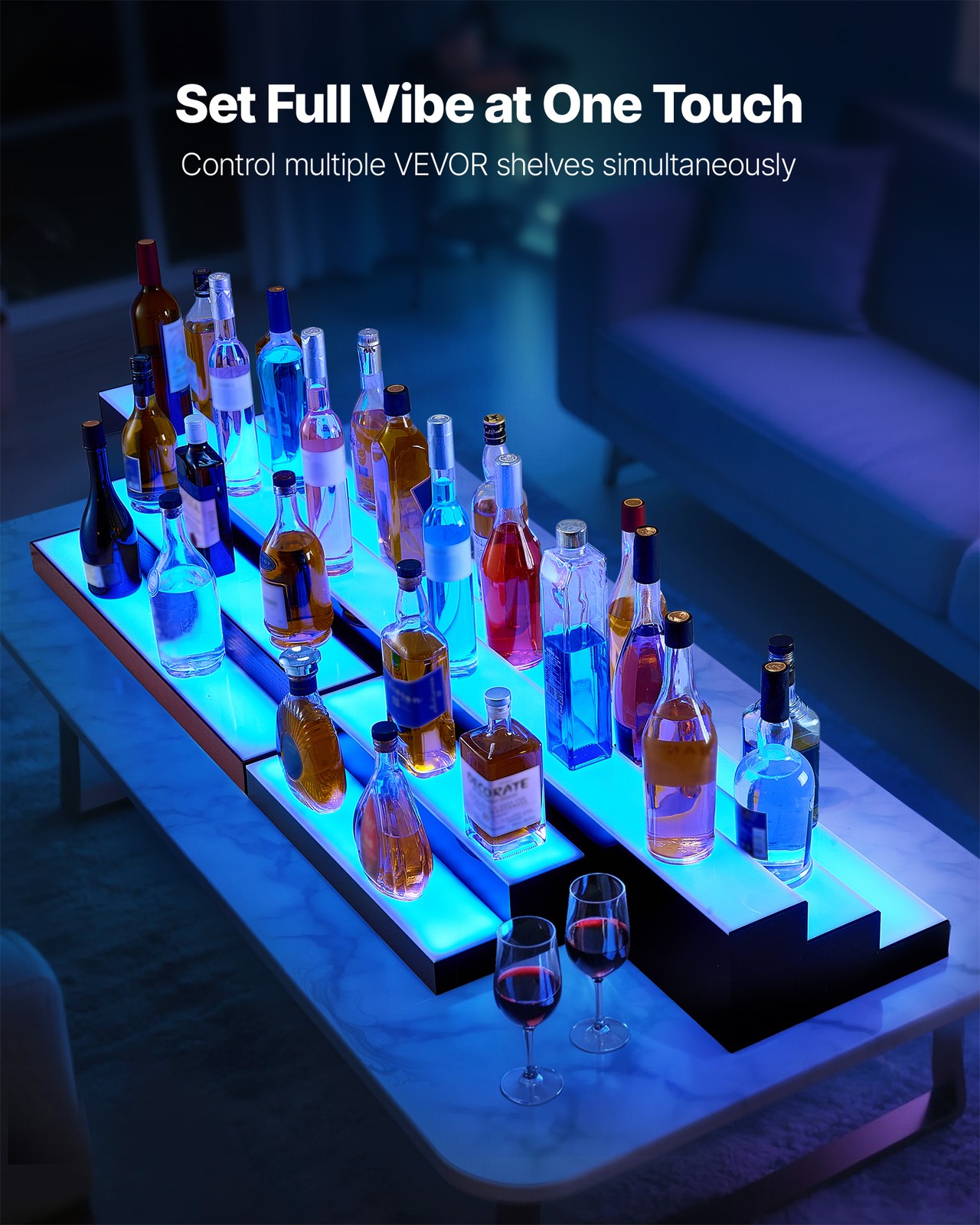 VEVOR LED Lighted Liquor Bottle Display 3-Tier 70 Inches for 52 Bottles