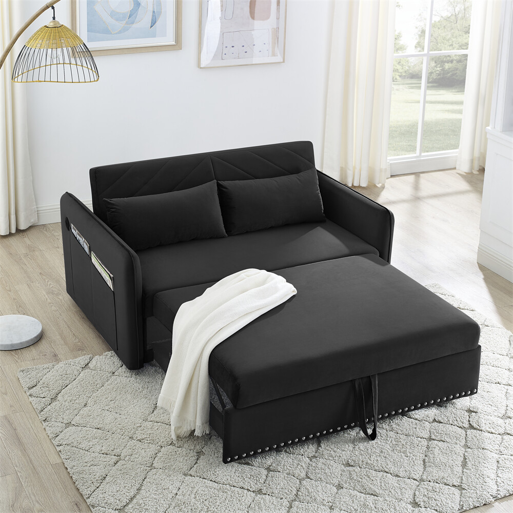 3-in-1 Sleeper Sofa Bed Adjustable sleeper with pull-out bed w/USB Port & Pillow