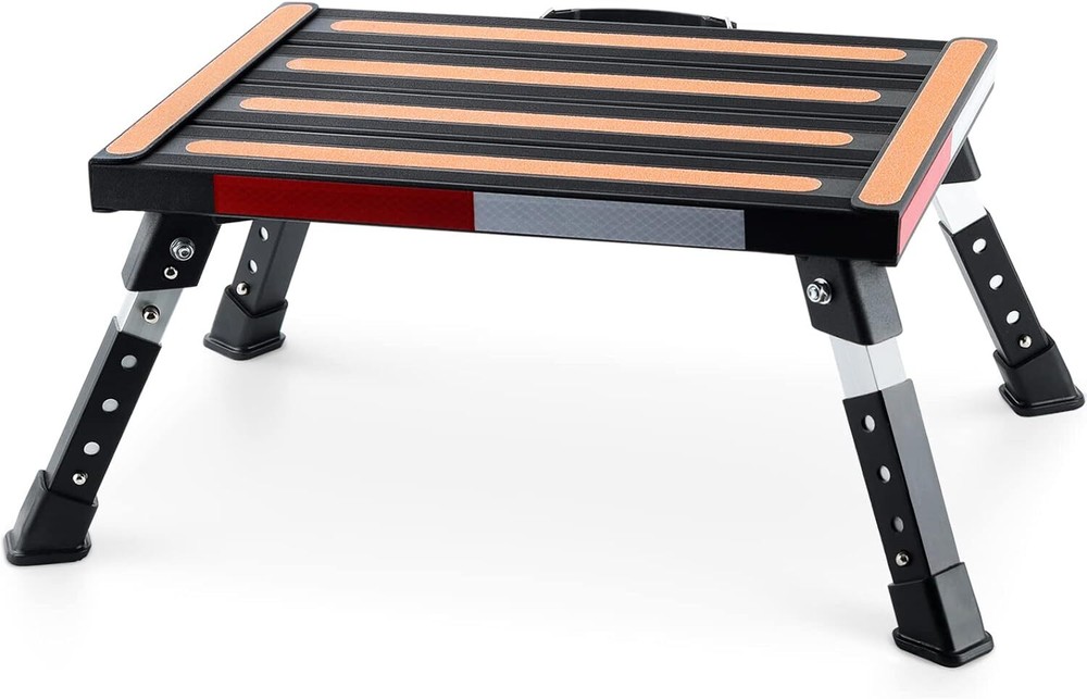 Safety RV Steps, Height Adjustable Folding Platform Steps, Non-Slip Surface