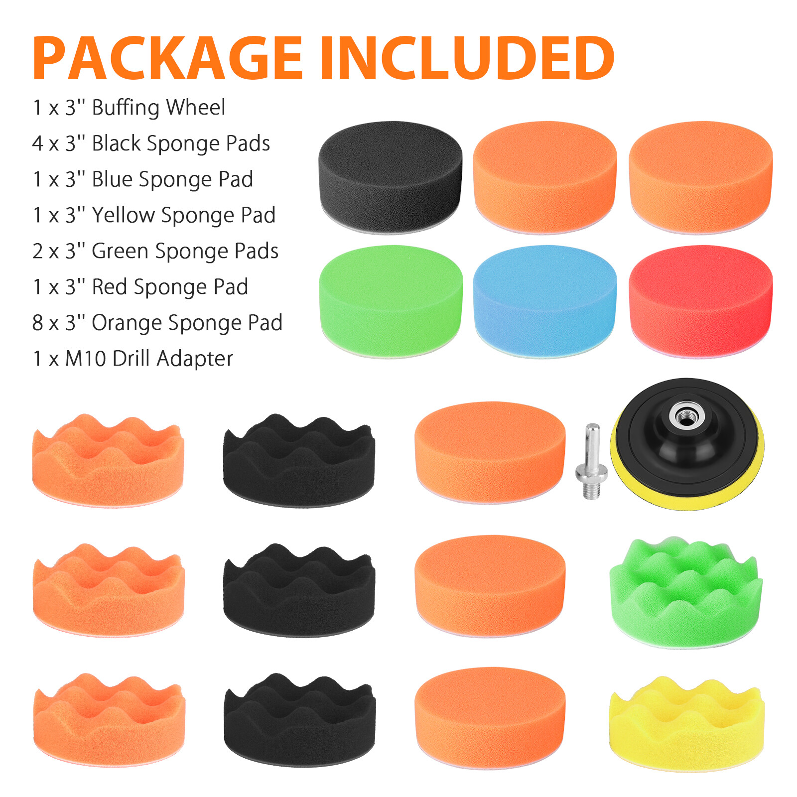 19pc 3" Car Buffing Pads Polishing Sponge Set Waxing Foam Polisher Kit for Drill