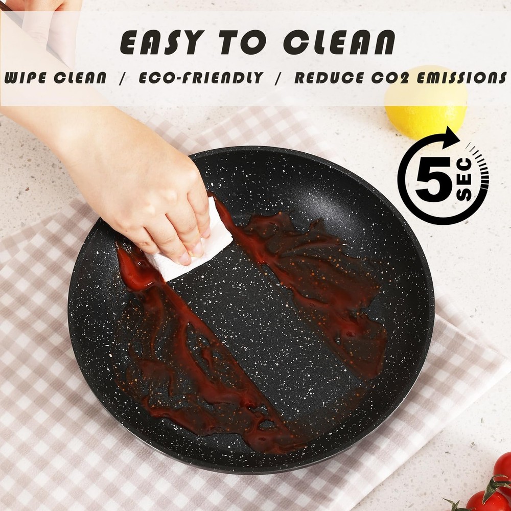 Pots and Pans Set Non Stick, Ceramic Cookware Set with Granite Pattern Kitche...