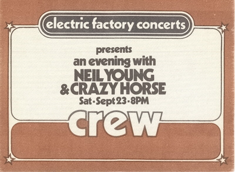 NEIL YOUNG & CRAZY HORSE 1978 TOUR BACKSTAGE CREW PASS / SPECTRUM / NMT 2 MINT
