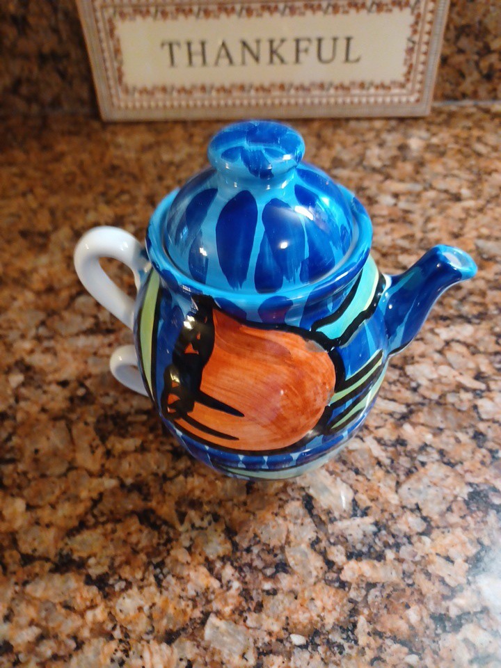 Italy Stone Ware 3 Piece Tea Set Hand Painted Ceramic