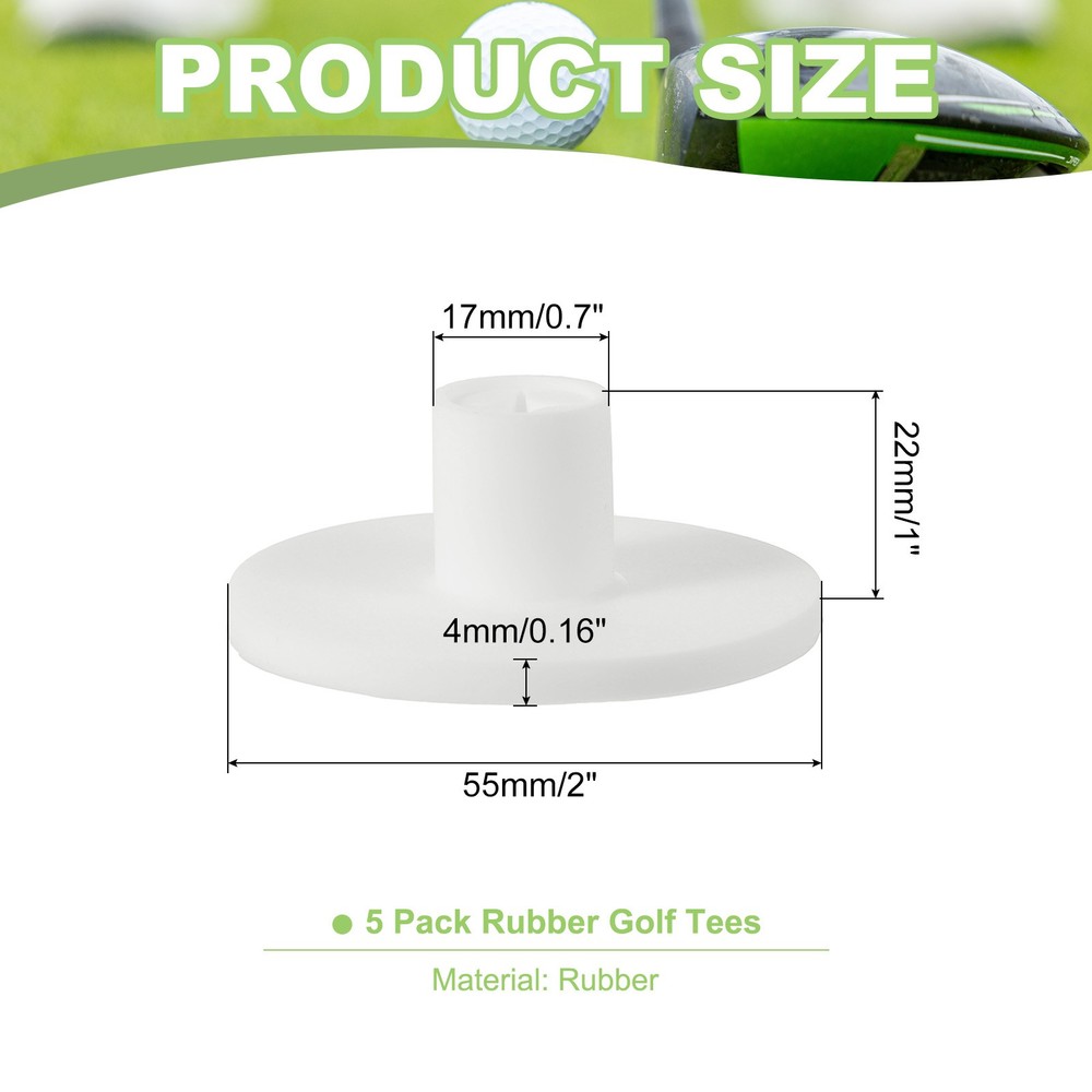 Rubber Golf Tee, 5 Pack 1 Inch Golf Tees Training Tee, White