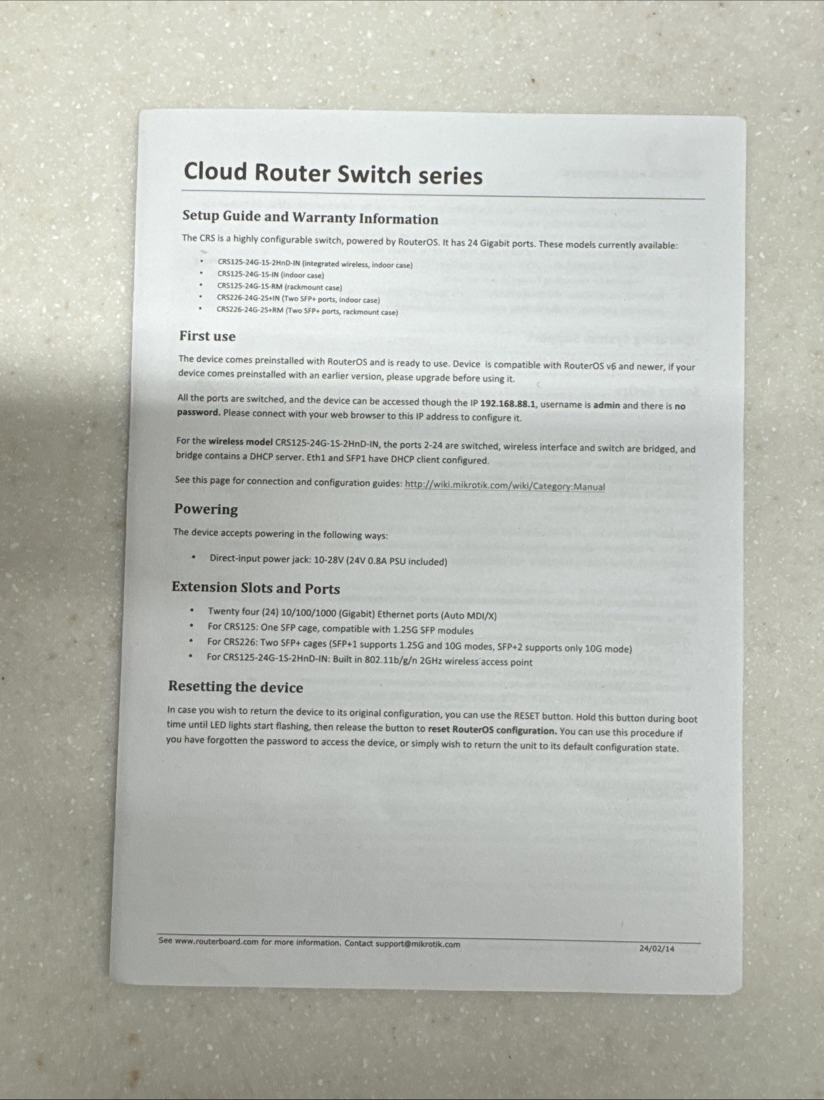 MikroTik CRS226-24G-2S+RM 24-Port Cloud Router Switch, White - NEW IN BOX