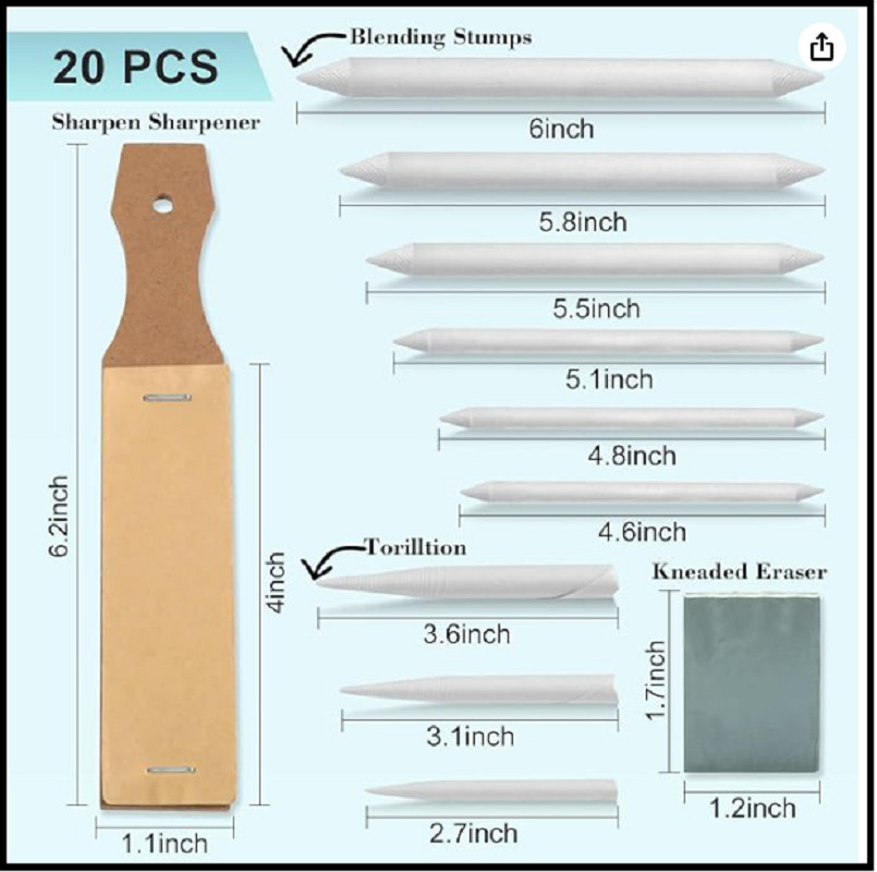 20Pcs Blending Stumps for Drawing, Tortillions Blending Sticks for Beginner Art