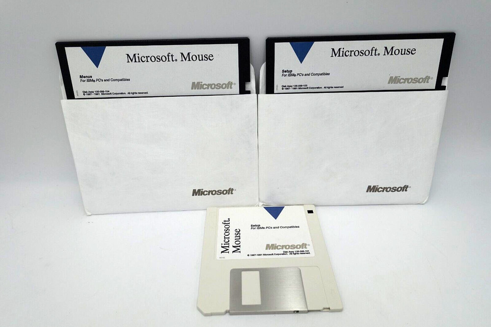 Vintage Microsoft Mouse Setup Menu IBM PC Software 5.25" & 3.5" Floppy Disk