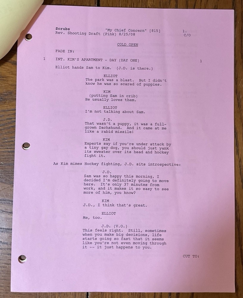 Original Scrubs Revised Shooting Draft Script Pages “My Chief Concern” #815 2008