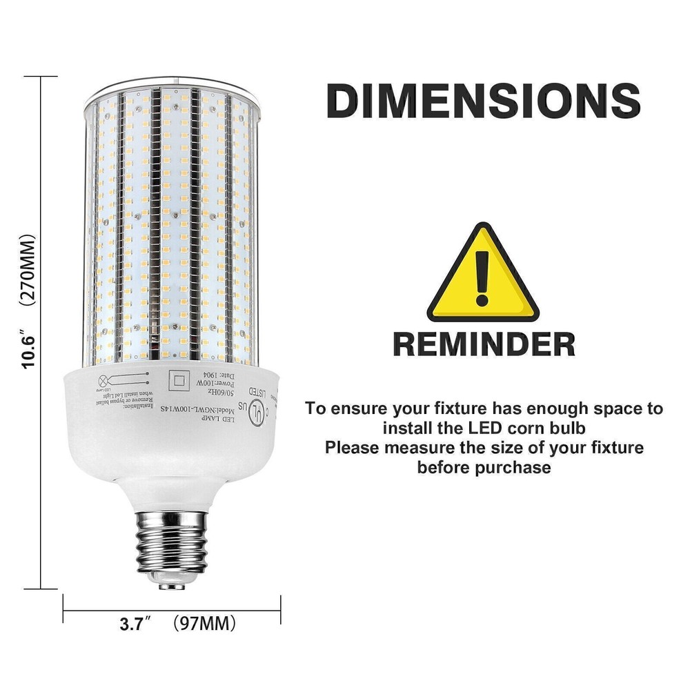 2-Pack 100Watt LED Corn Light AC480V E39 Base For Garage Factory Workshop Bulb