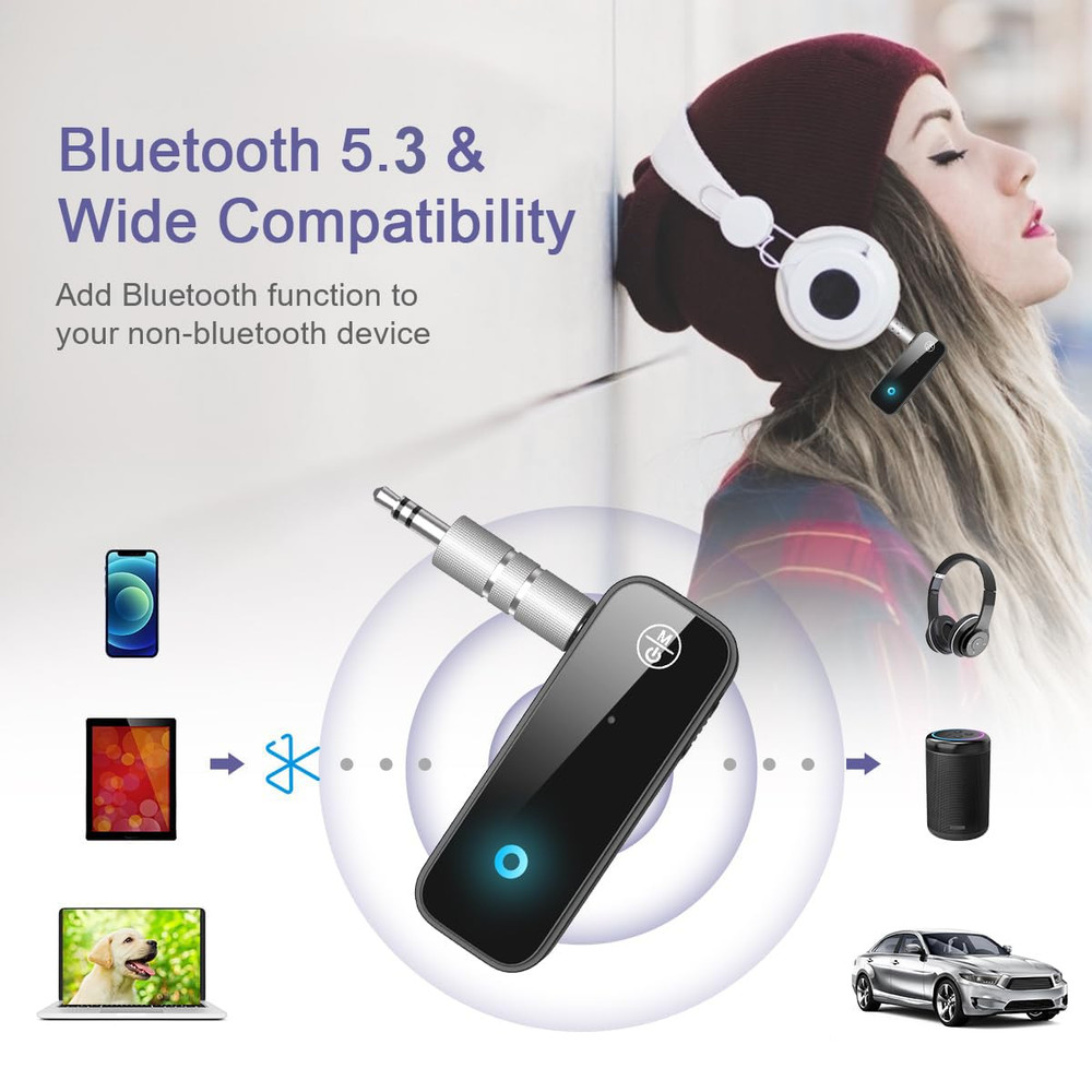 Aux Bluetooth Adapter for Car, 2 in 1 Bluetooth 5.3 Transmitter Receiver for Han