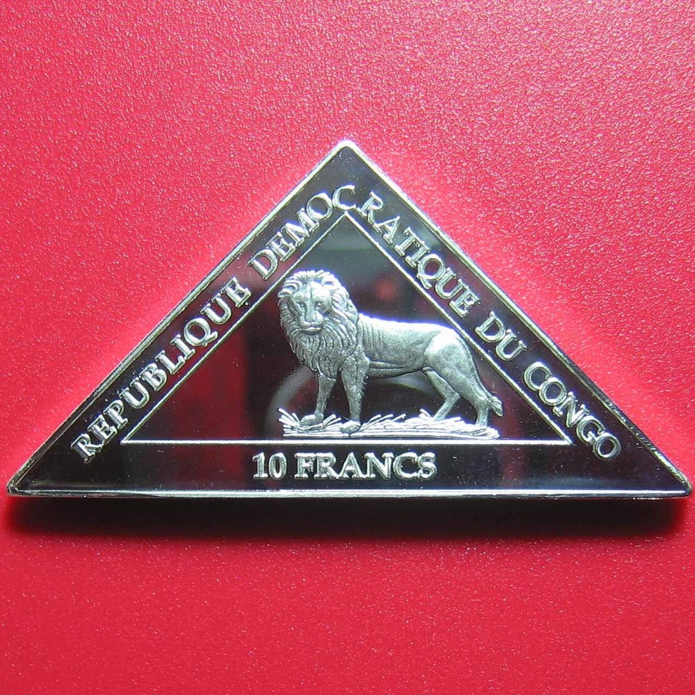 2000 CONGO 10 FRANCS SILVER PROOF CHIMPANZEE WALKING LION RARE! TRIANGULAR COIN
