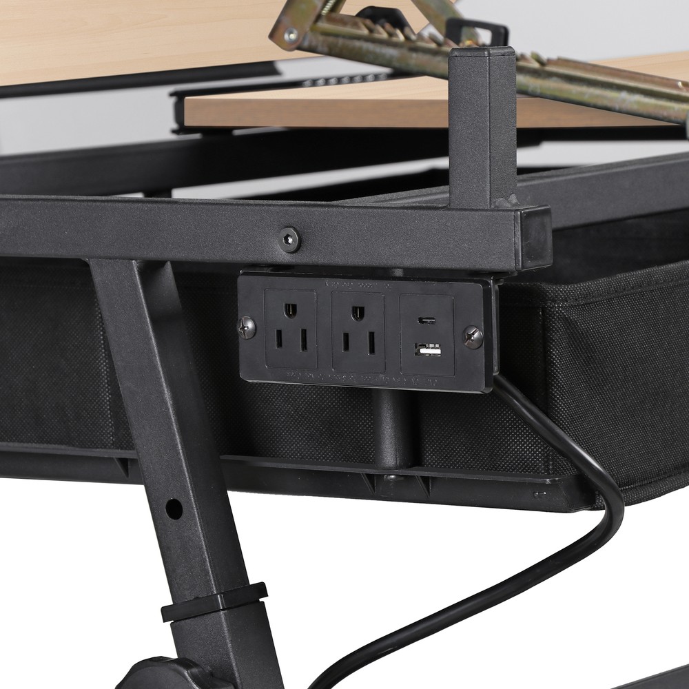 Adjustable Drafting Drawing Tiltable Table & Stool w/ 2 Drawers & Outlet Natural