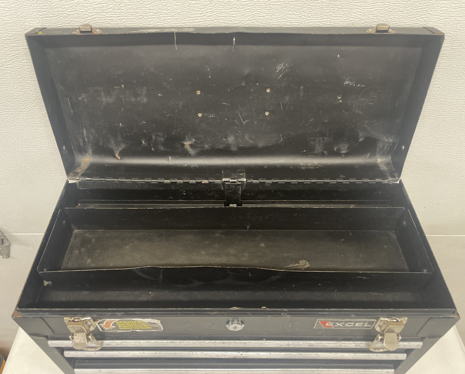 VINTAGE EXCEL 20" STEEL TOOL BOX w/TRAY 3 Drawer Structurally In Good Condition