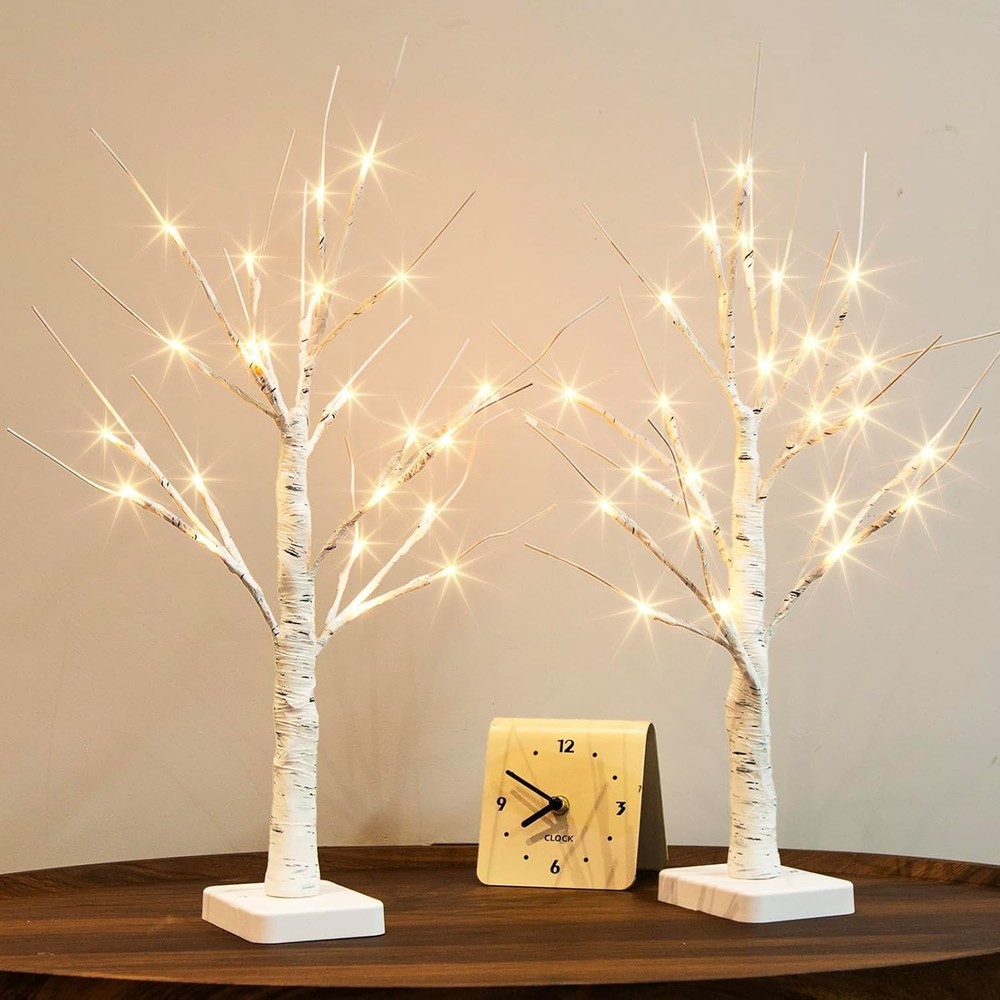 "PABIPABI Lighted Birch Tree, 2 Pack Christmas Tree with 24 birch tree, White "
