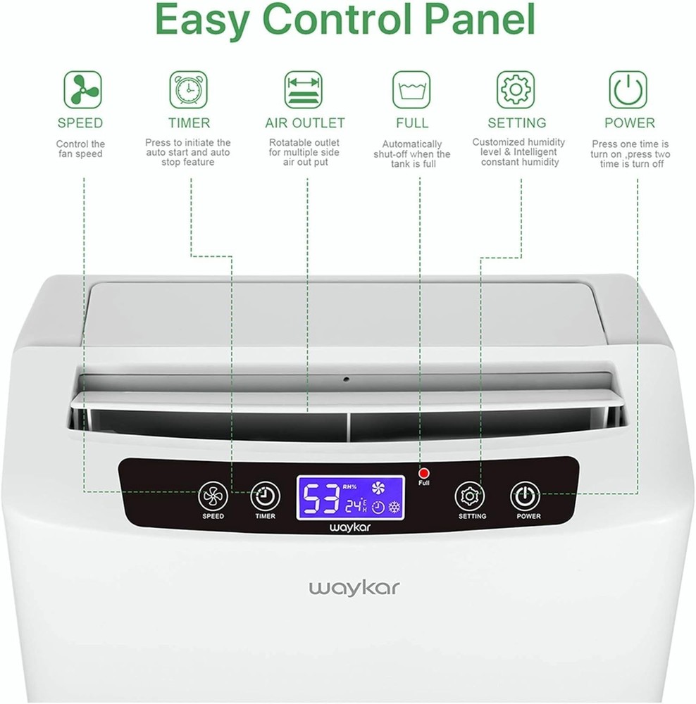 Compact 2000 Sq. Ft Dehumidifier - 34 Pints, Ergonomic Design, Washable Filter