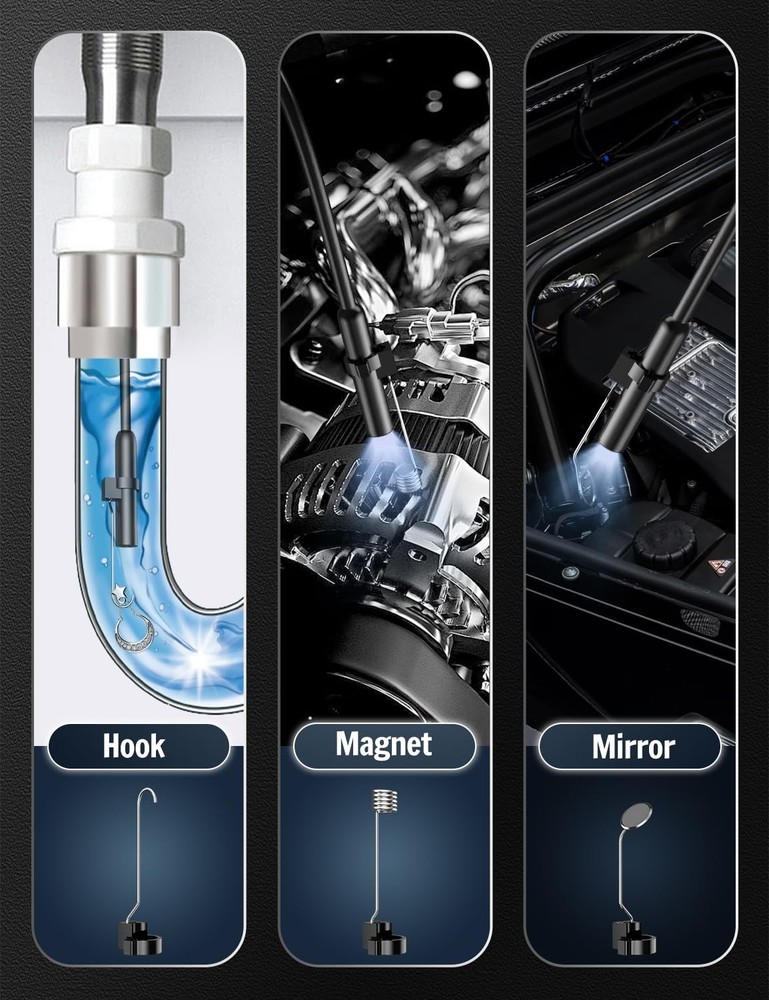 Endoscope Camera with Light, 1920P HD Borescope 8 Adjustable LED black