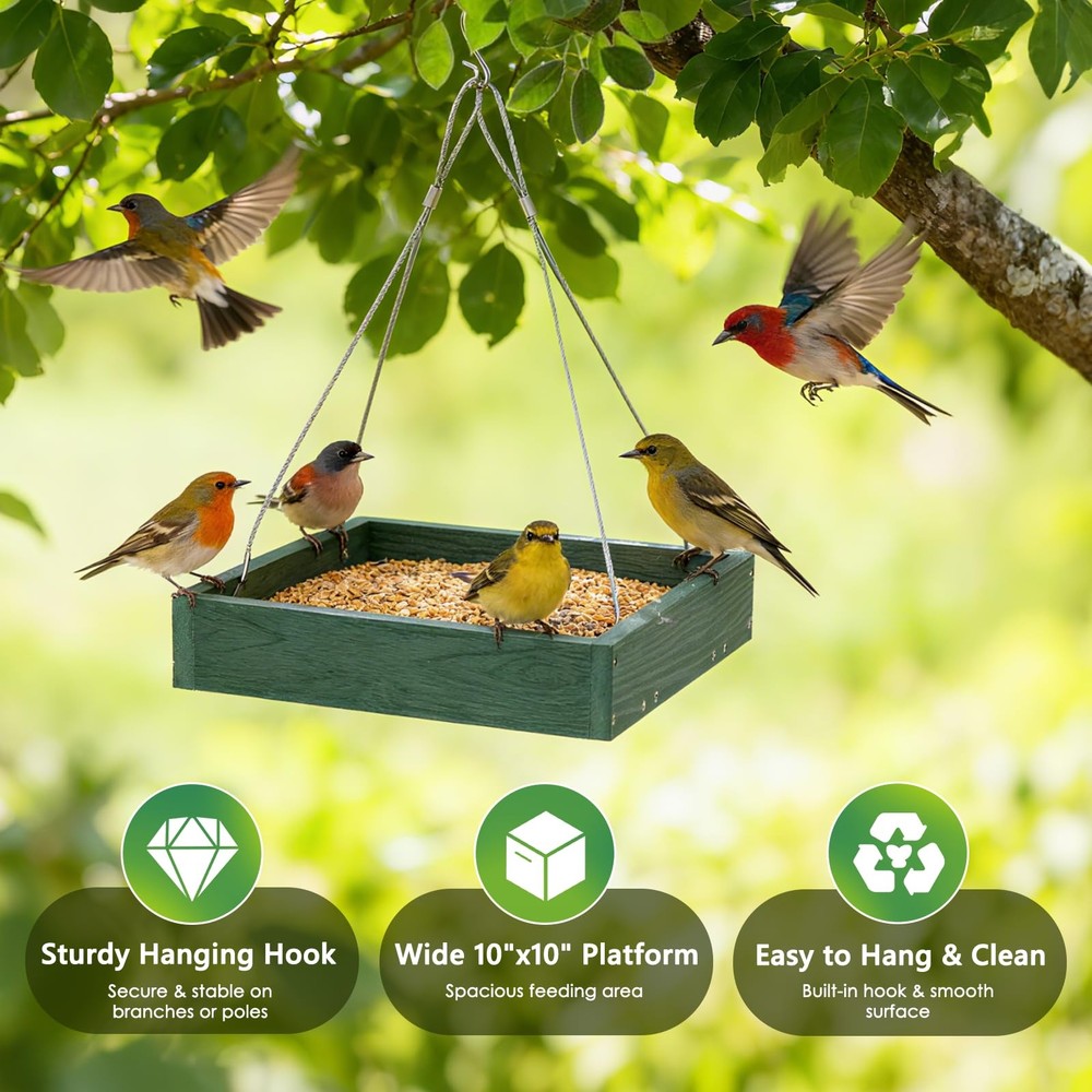 WPC Composite Platform Bird Feeder Hanging, Large 3.5 lbs Capacity, Durable, ...