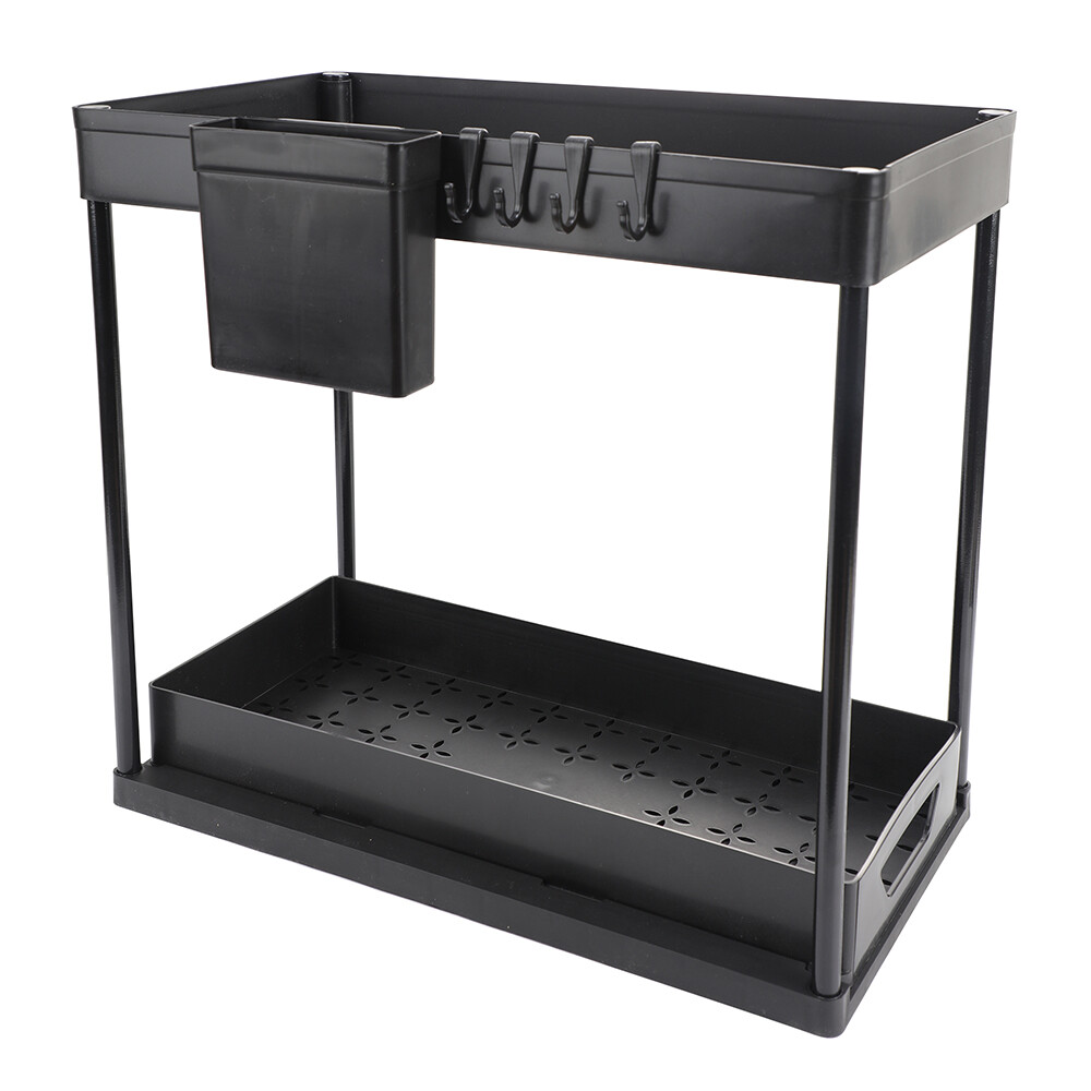 Compact Pull-Out Under Sink Organizer, 2-Tier Cabinet Rack, 2 Pack for Storage