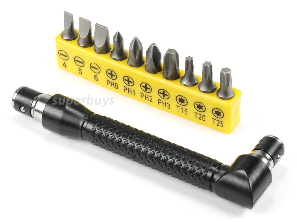 11pc 1/4" 6.35mm 90 Degree Angled Dual Hex Socket Screwdriver Bit Drill Tool Set