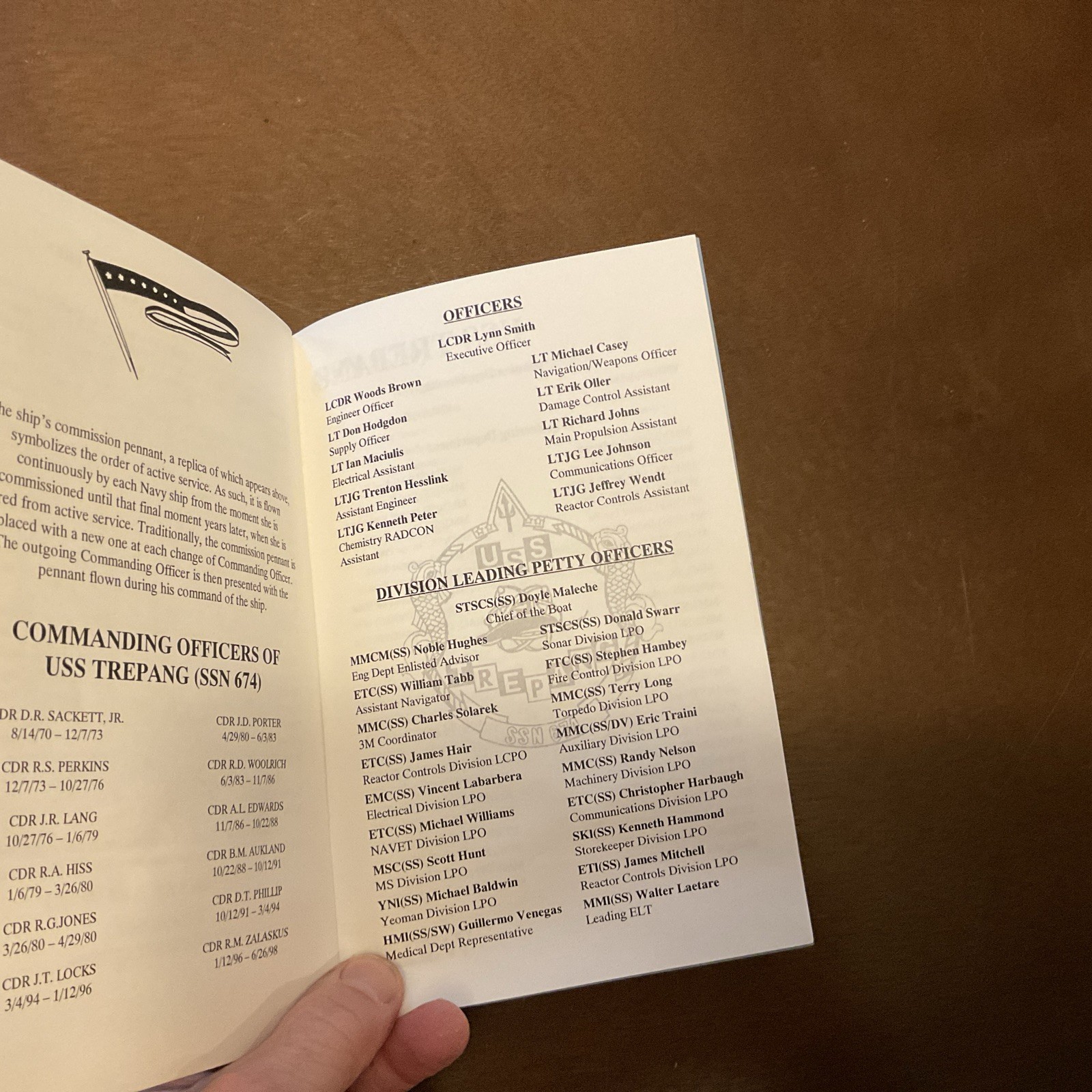 1998 Change of Command Ceremony USS TREPANG SSN 674 Handout Pamphlet Vintage
