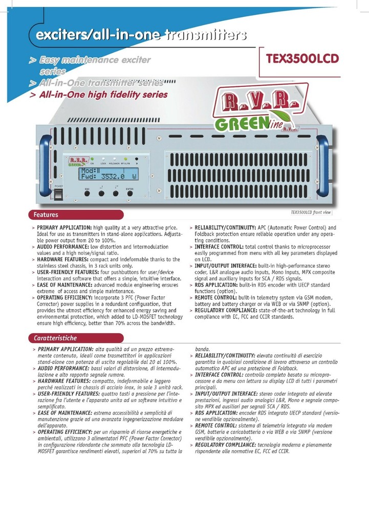 Broadcast Prof RVR TEX 3500w LCD FM Transmitter Wide Band 88 108 Mhz - NEW FCC