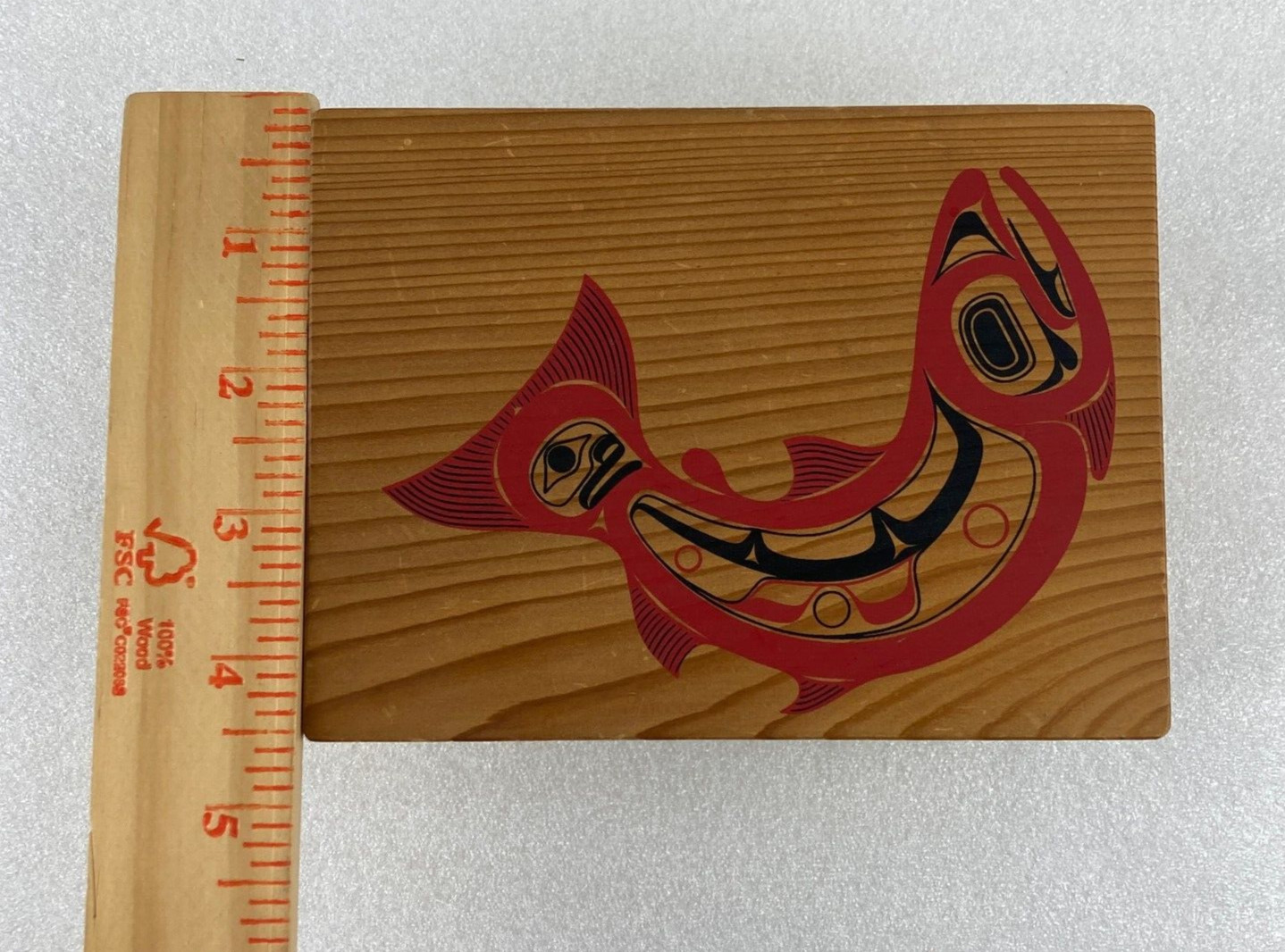 Upper Tribe Skagit SALMON Wooden Trinket Box w Lid P Dunthorne 1988