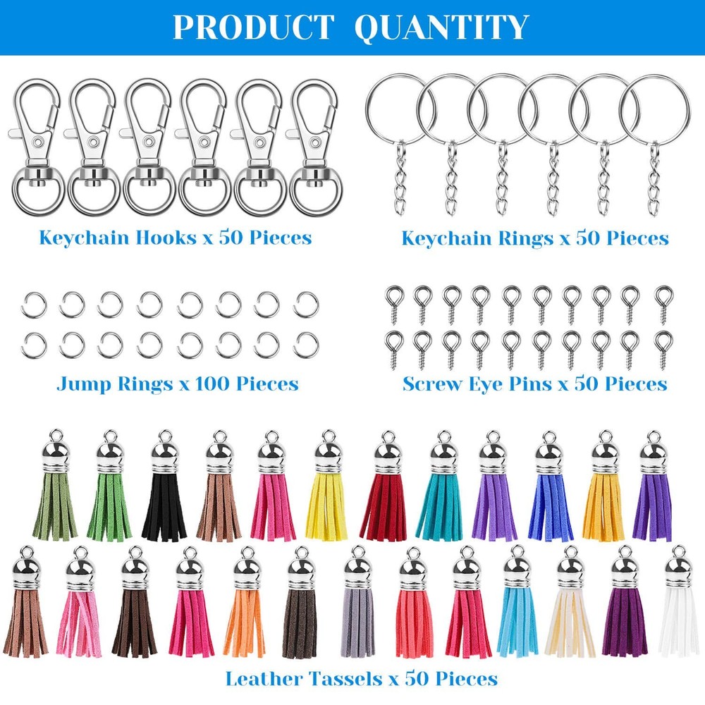 Keychain Tassles, Cridoz 300pcs Bulk Keychains Ring Set Medium, Clear,Silver