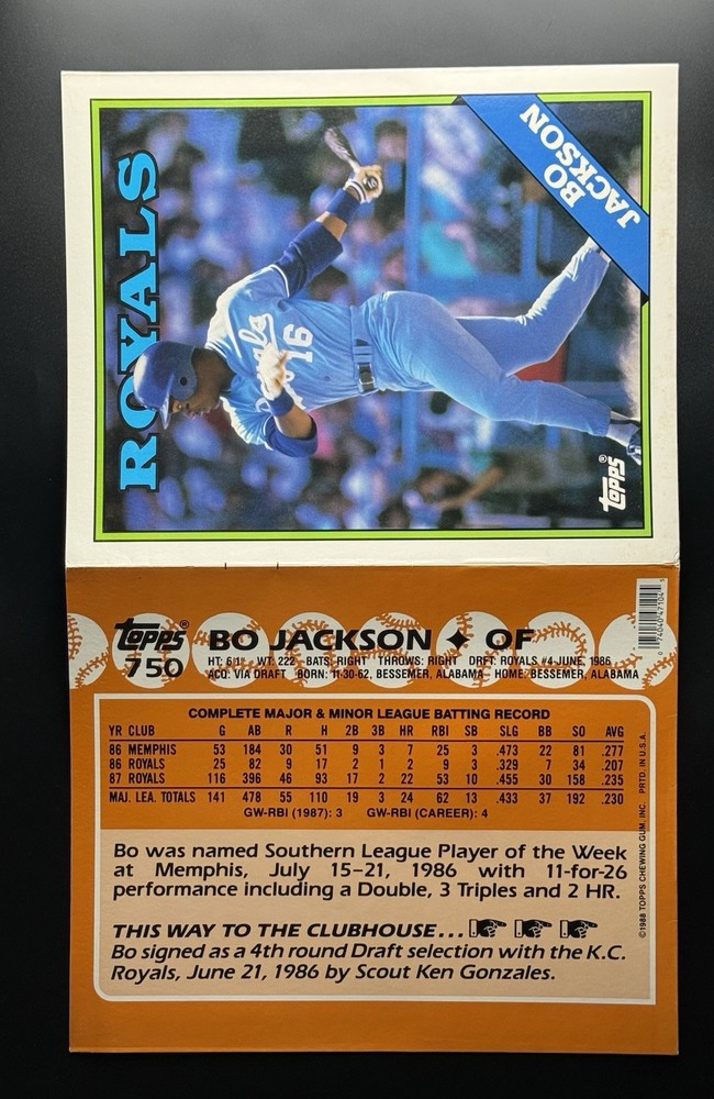 Bo Jackson 1988 Topps 10" X 12" School Folder Card