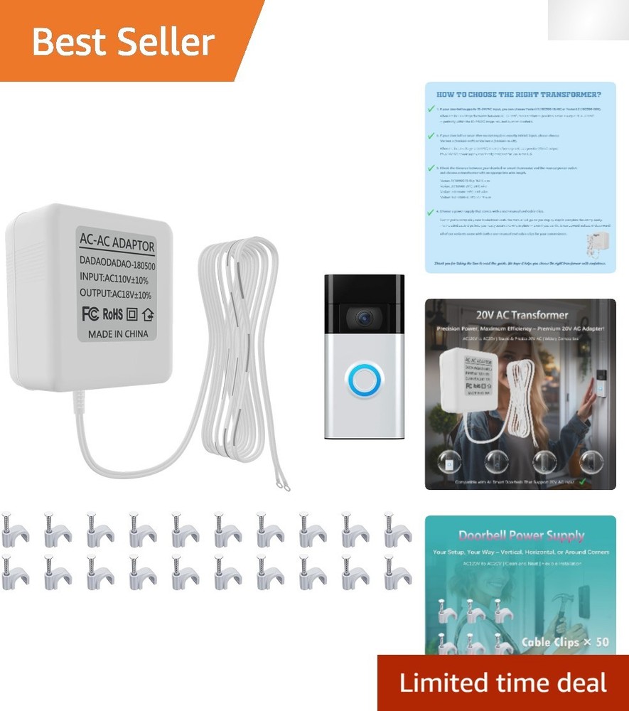 Easy Install 20VAC Ring Video Doorbell Transformer - Wall Mount Design