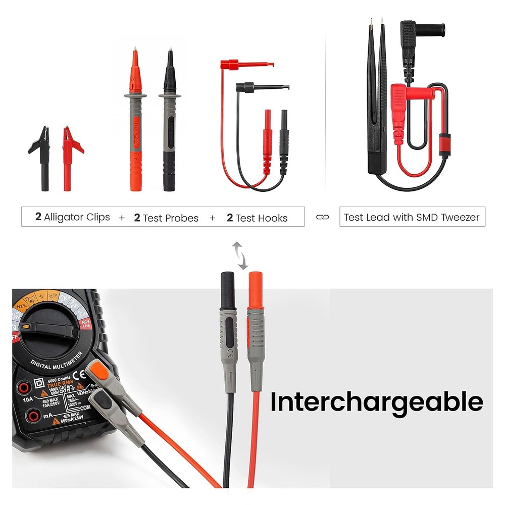 Multimeter Lead Set for Electrical Testing, Soft Silicone Leads Kit for Flu...