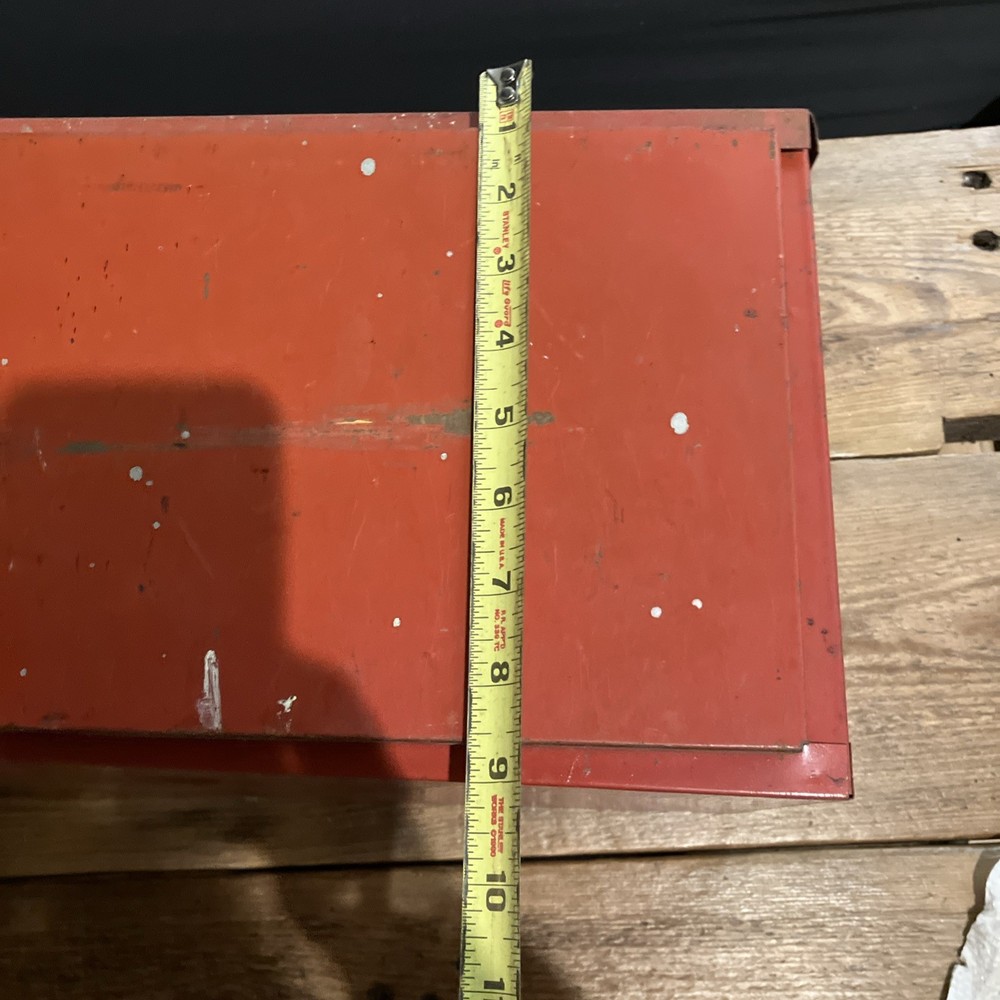 Red Metal Vintage Locking Tool Box With Key