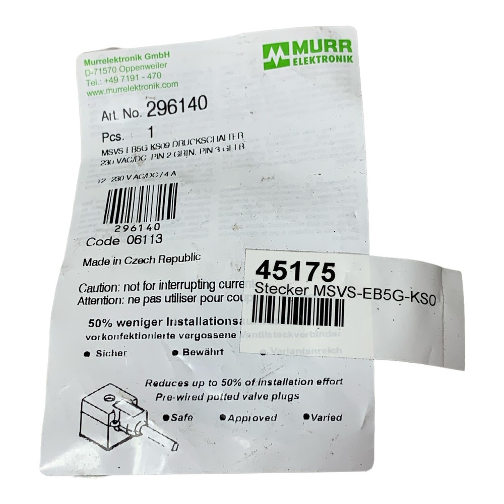 MURR ELEKTRONIK MSVS-EB5G-KS0 Connector 45175