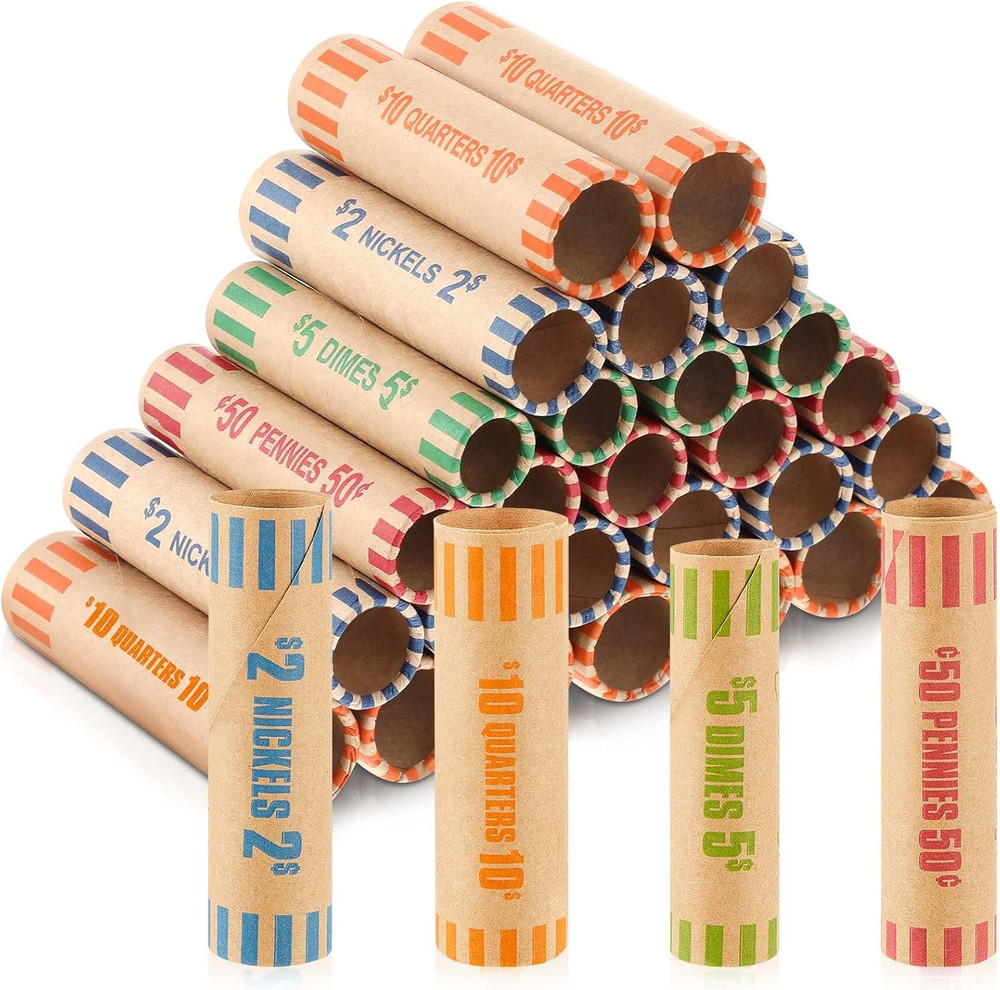 Outus 512 Pcs Assorted Coin Wrappers Rolls Bulk Preformed Coin Wrappers Rollers