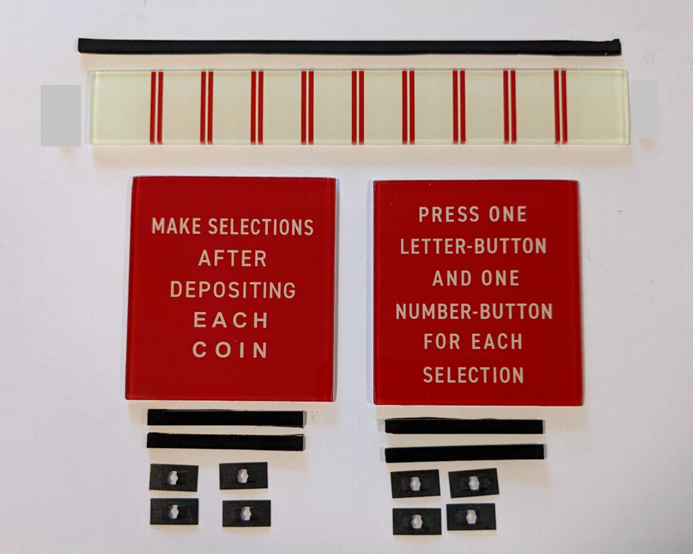 Seeburg A B BL C Jukebox Instruction Glass MAKE, PRESS, Light Diffuser & Gaskets