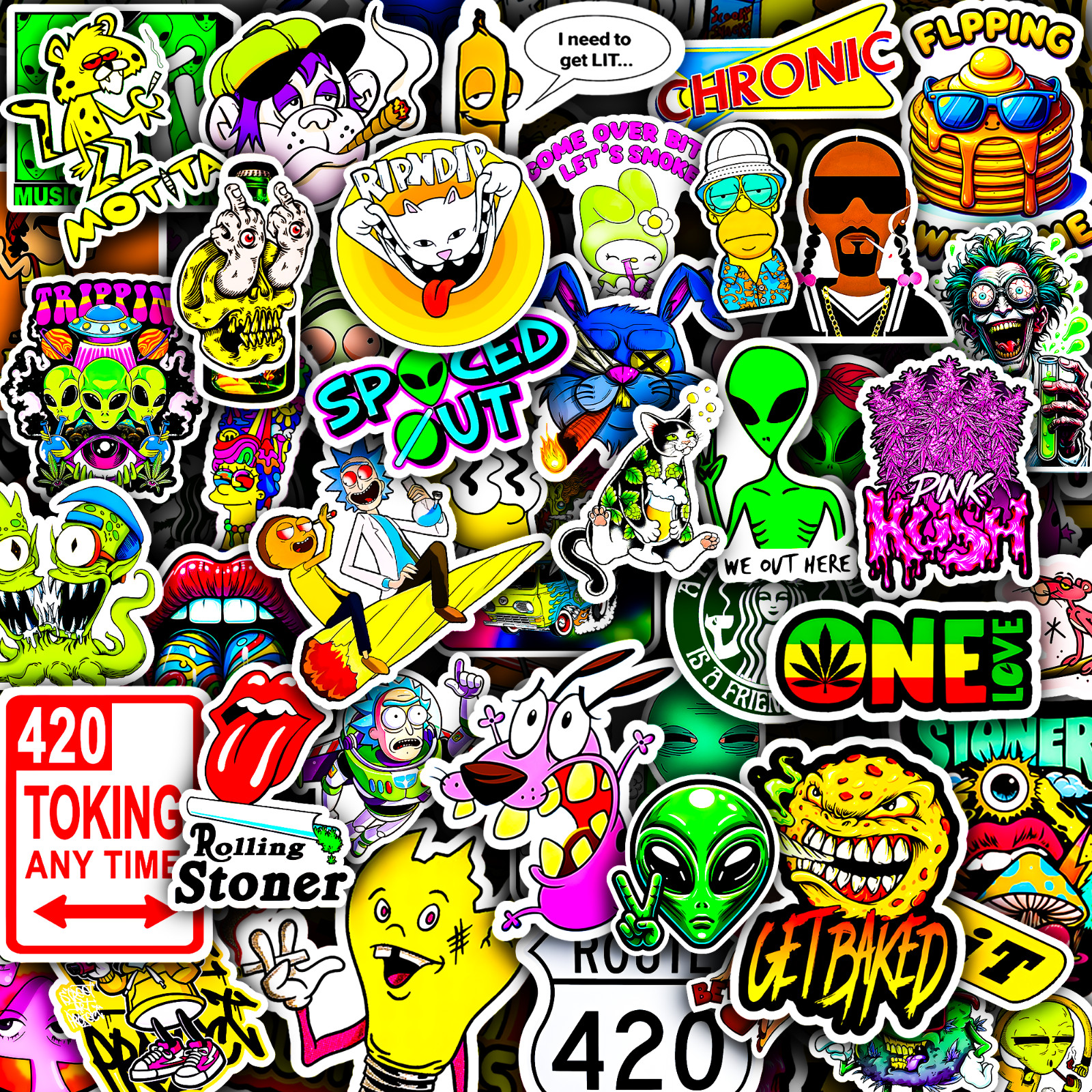 50 Weed Sticker Pack – Skater Graffiti Cannabis Decals for Laptop, SKATE DECK