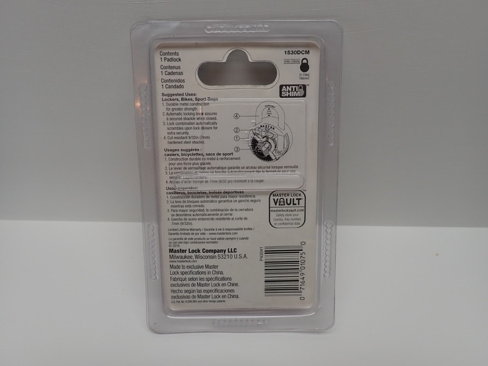 Master Lock Combination Locker Padlock Anti Shim Red Chrome 1530DCM