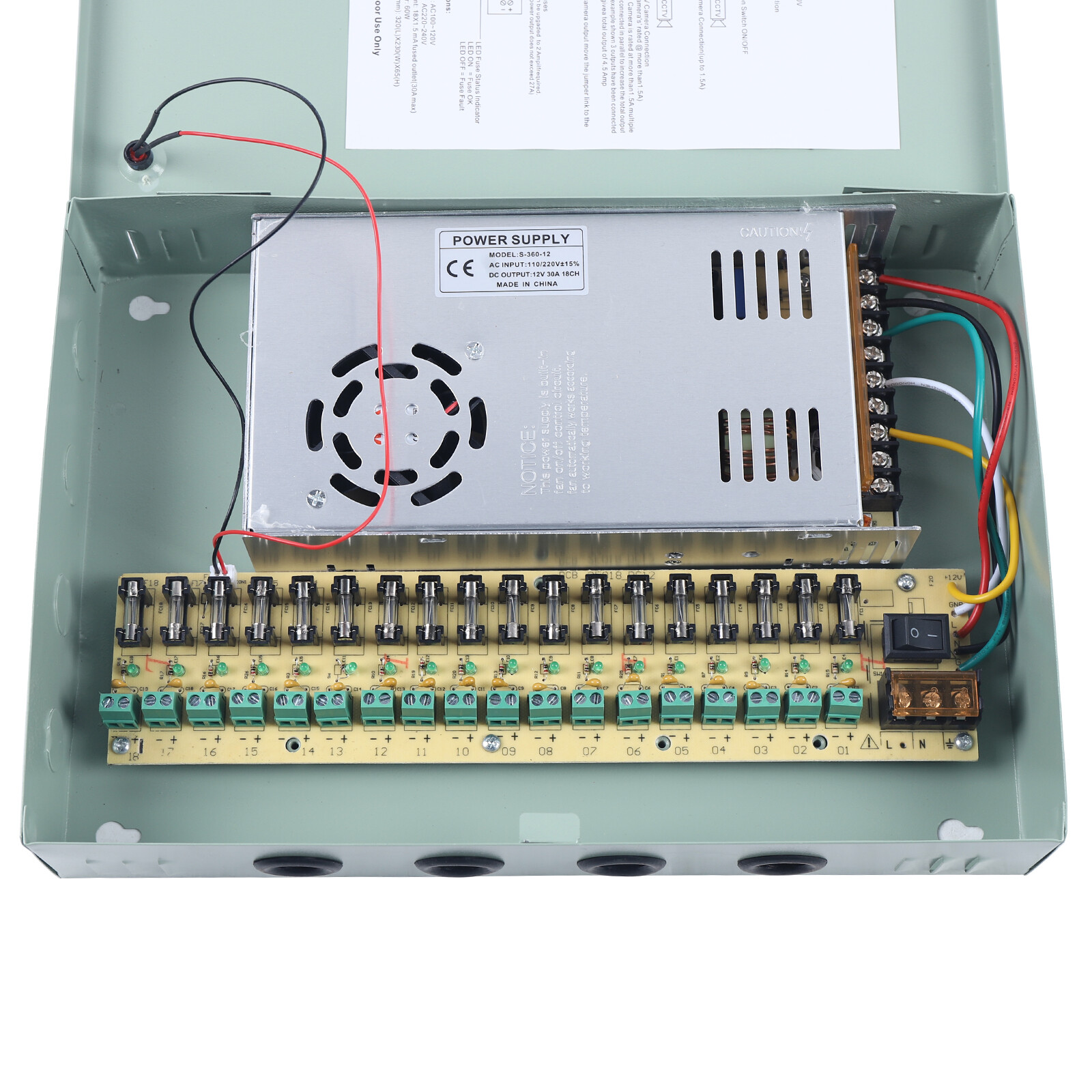 18Ch Channels Power Supply Distribution Box DC 12V 30A for CCTV Security Camera