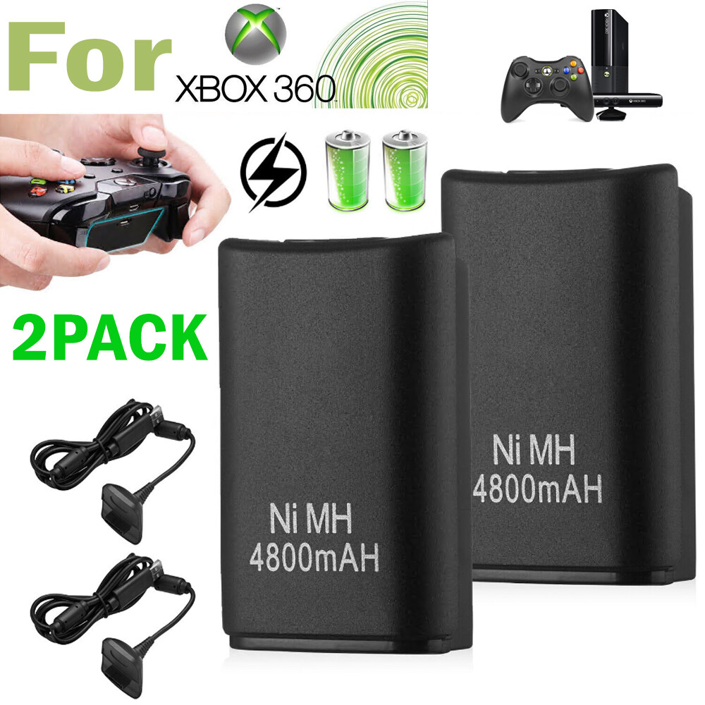 2x 4800mAh Battery Pack Charger Cable For Microsoft xBox 360 Wireless Controller