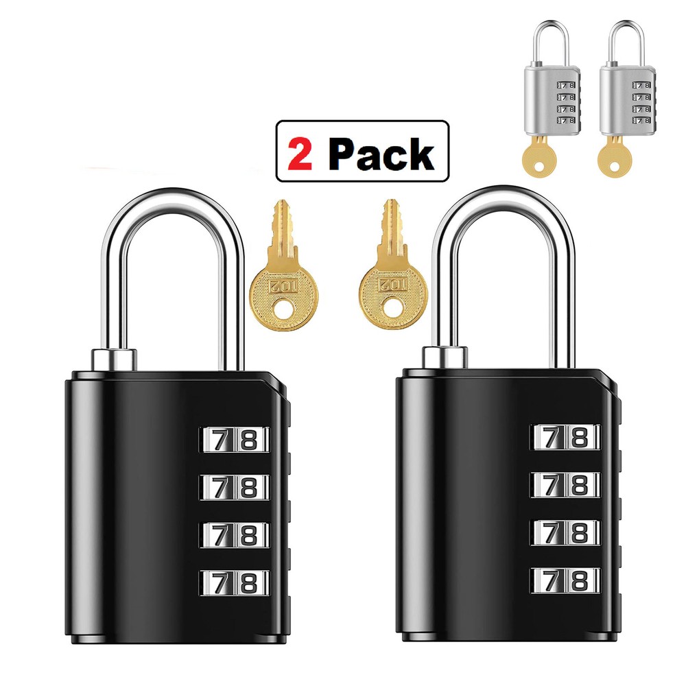 2 Pack 4 Digit Combination Padlock with Keys for School Gym Locker Waterproof