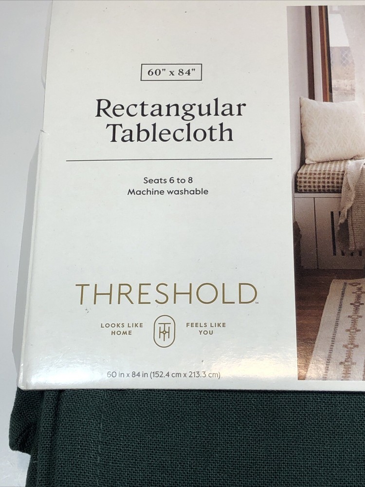 Threshold Forest Green Oblong Tablecloth 60" X 84” Rectangular ￼Cotton/Linen