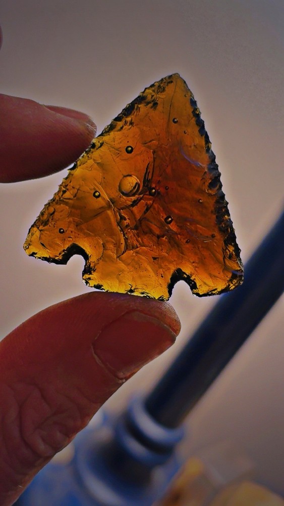 Flintknapped Melted Beer Bottle Arrowhead, Very Nice, Bubbles